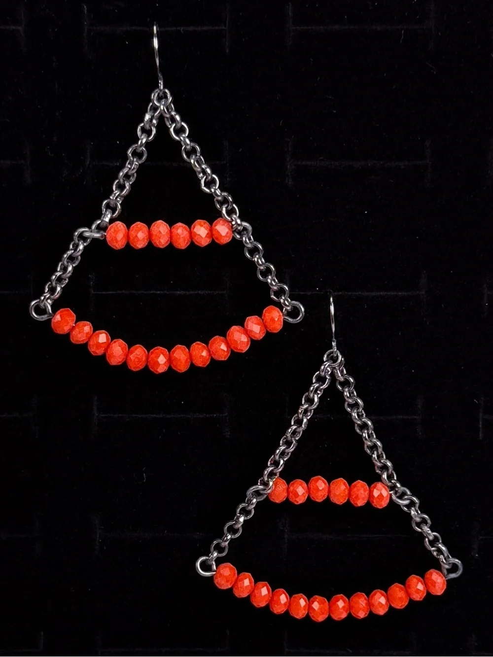 Bohemian chic, orange gunmetal necklace and pierced earring set